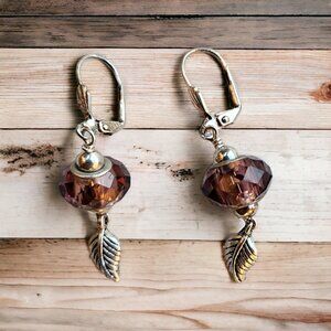 Czech Rondelle Crystal with Metal Accents and Leaf Charm